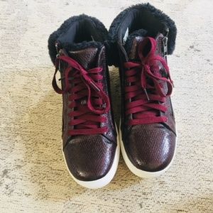 Purple Snakeskin and Black Fur Shoes | Brash